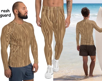 Modello in legno Atletico Costume di Halloween Uomo Meggings Spandex Rash Guard Camicia Pantaloni Cosplay Abbigliamento sportivo da allenamento in legno
