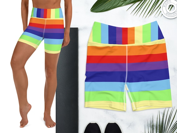 Striped Rainbow Yoga Shorts Woman Biker 