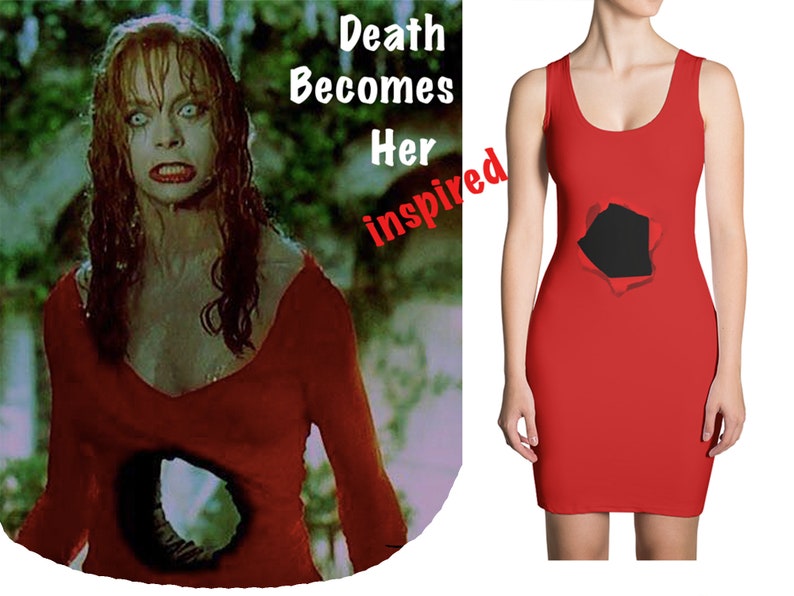 Death Becomes Her Women Dress Fitted Halloween Gun Shot Hole Red Death Becomes Her Women Dress Fitted Halloween Gun Shot Hole Red