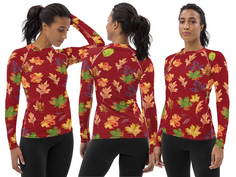 Falltasktic Wear Autumn Fall Leaves Costume Leggings Rash Guard Shirt Women Oak Maple ...