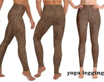 Brown Furry Animal Print Spandex Leggings Women Athletic Halloween Cosplay  Costume Bear Dog Monkey Yoga Running Spandex Activewear 