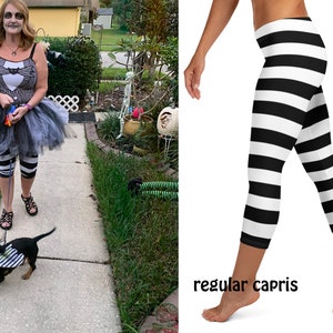 Striped Black White Leggings Workout Women Halloween Witch Pirate Prisoner Zebra Cosplay Running Pants Convict Activewear Elf Party Hocus Perona One Piece Anime Character Japanese