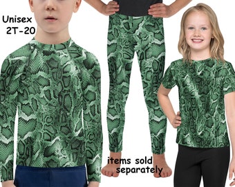 Green Snake Spandex Kids Costume Halloween Animal Print Cosplay Serpent Leggings Children Rash Guard Shirt Toddler Birthday