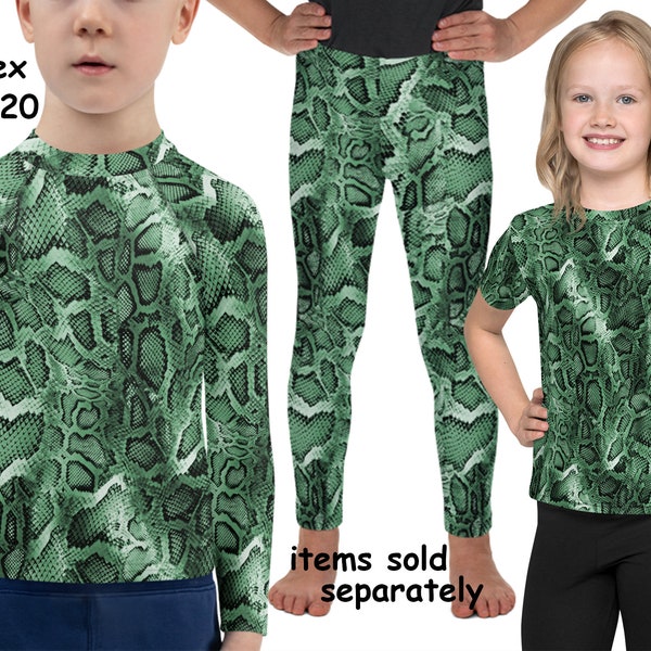 Green Snake Spandex Kids Costume Halloween Animal Print Cosplay Serpent Leggings Children Rash Guard Shirt Toddler Birthday