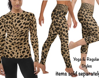 Cheetah Leopard Athletic Costume Women Halloween Yoga Leggings Rash Guard Shirt Animal Print Running Safari Activewear Party