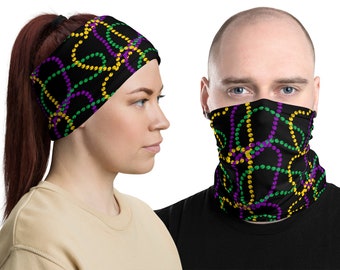 Mardi Gras Beads Neck Gaiter Face Cover Headband Mask Running Parade Carnival Party Tube Scarf Bandana Colorful Gift Neck Warmer Unisex