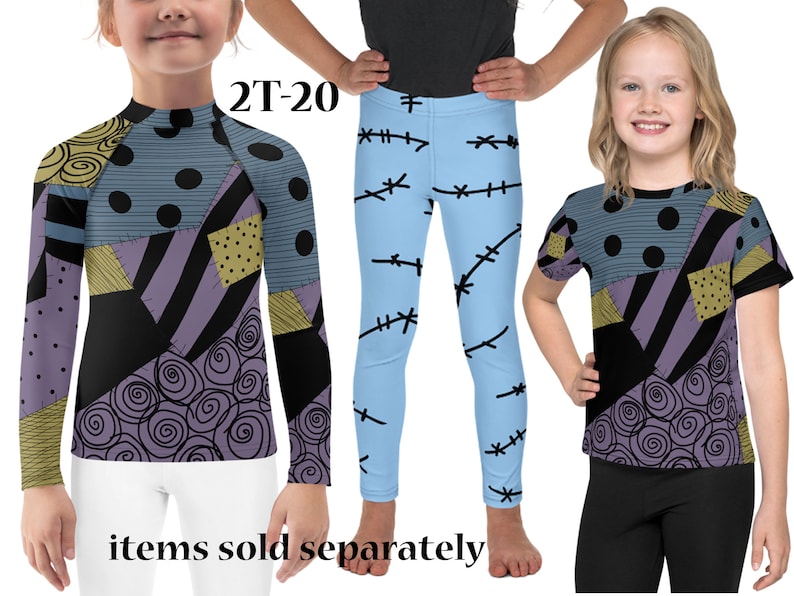 Sally Ragdoll Kids Costume Leggings Halloween Stitched Toddler Outfit Rash Guard Shirt Cosplay Tee Girl Patchwork Gift Nightmare Before Christmas