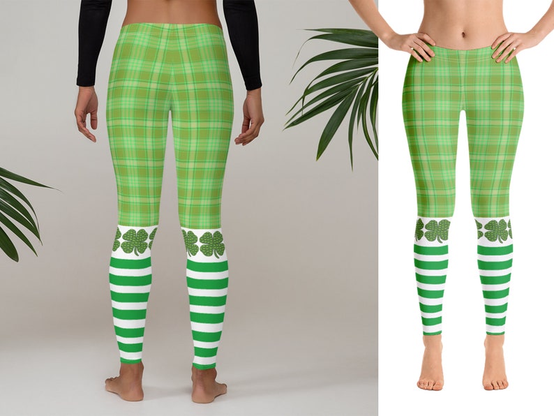 Patrick Pants Irish Shamrock Sports Striped Tartan Running Check Capris Activewear Plaid Leprechaun Workout Leggings Women Athletic Yoga St