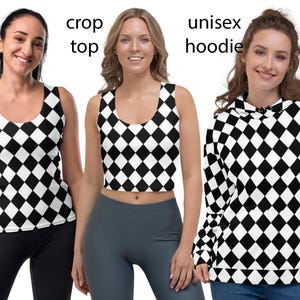 Rhombus Bösewicht Tank Top Frau Halloween Kostüm Diamanten Schwarz Weiß Cosplay Shirt Crop Rash Guard Laufen Workout Spandex Geschenk Muster