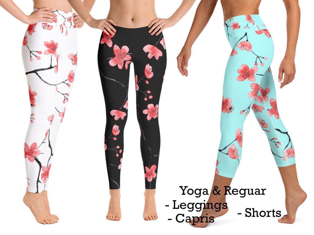 Sakura Floral Cherry Blossoms Workout Leggings Women Yoga Pants