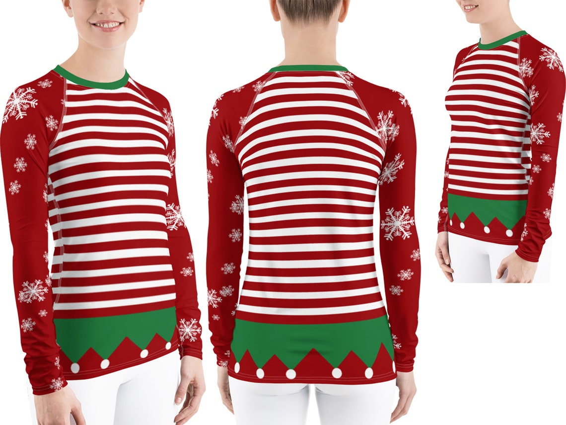 Elf Christmas Athletic Women's Costume Rash Guard Shirt Etsy