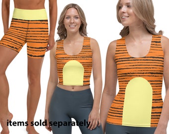 Tiger Costume Woman Halloween Orange Black Striped Running Top Activewear Leggings Shirt Yoga Rash Guard Spandex Pants