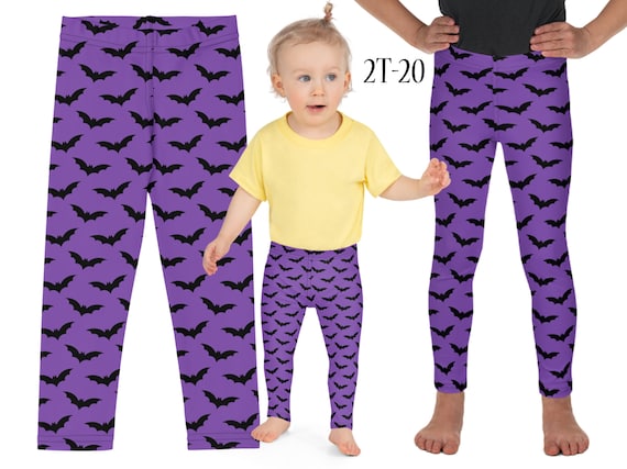 Halloween Bats Kids Witch Leggings Purple Black Pants Teen Cosplay Children  Costume Birthday Gift Tights Workout Party Spandex Activewear 