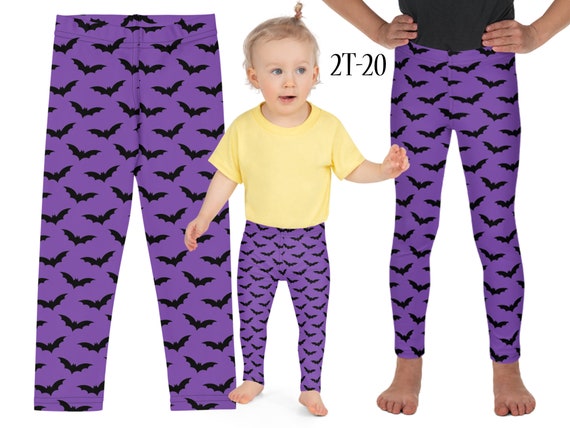 Halloween Bats Kids Witch Leggings Purple Black Pants Teen Cosplay