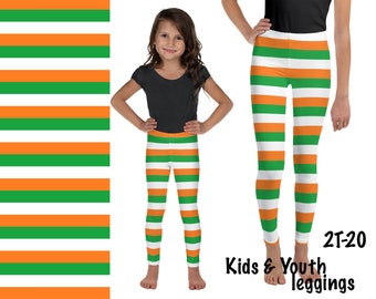 St Patrick's Day Kids Striped Leggings Irish Flag Colors Stripes Outfit Cosplay Tights Children Teens Patty's Spandex Birthday Party Gift