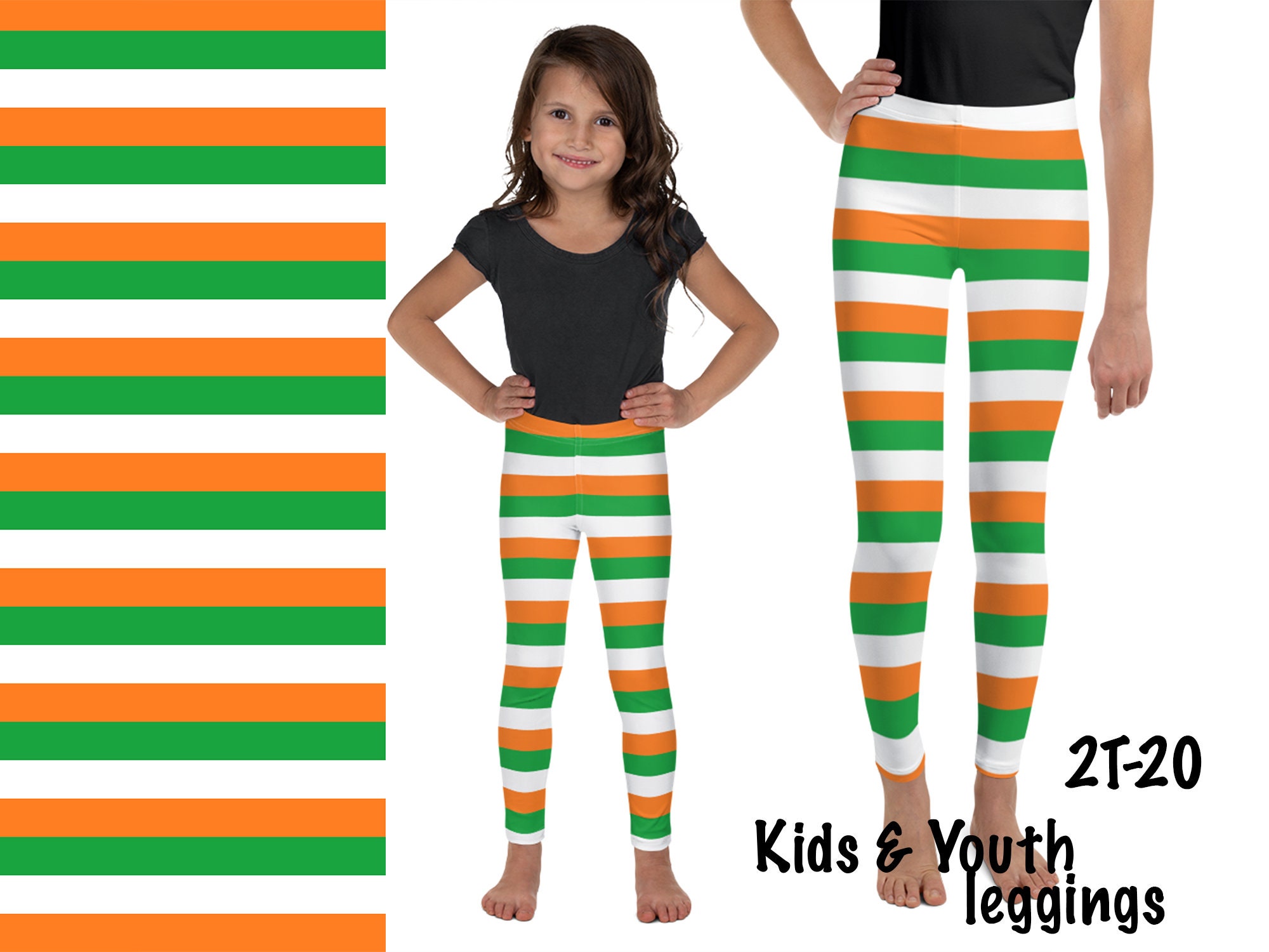 St Patrick's Day Kids Striped Leggings Irish Flag Colors Stripes Outfit Cosplay  Tights Children Teens Patty's Spandex Birthday Party Gift 