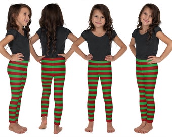 Elf Kinder Gestreifte Leggings Weihnachten Sportlich Kostüm Outfit Kleinkind Strumpfhosen Jugend Party Cosplay Zuckerstange Grün Rot Geburtstag Weihnachtsmann Helfer