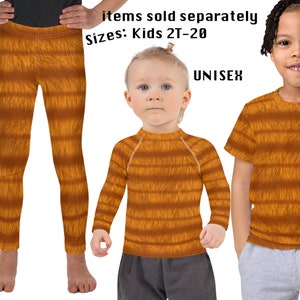 Ginger Striped Tabby Cat Costume Kids Spandex Puss Furry Animal Print Halloween Cosplay Leggings Child Rash Guard Shirt Birthday Outfit