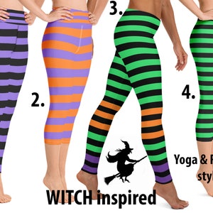 Halloween Witch Yoga Leggings Striped Cosplay Wome Workout Villain Costume Running Pants Sports Capris Activewear Party