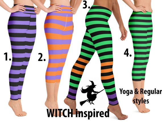 Halloween Witch Yoga Leggings Striped Cosplay Women Workout Villain Costume Running Pants Sports Capris Activewear Party Spandex