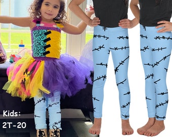 Sally Ragdoll Kids Leggings Halloween Costume Stitched Blue Toddler Outfit Rash Guard Shirt Cosplay Tee Girl Gift Nightmare Christmas