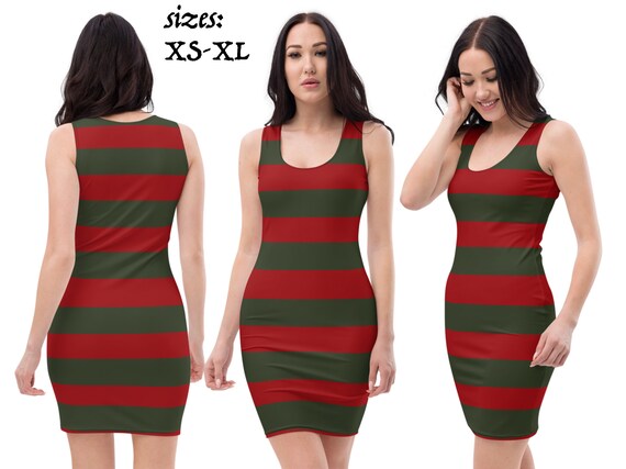 Freddy Killer Fitted Striped Dress Halloween Green Red Women Cosplay Costume Horror Serial Character Movie Outfit Party Gift - Etsy Freddy Killer Fitted Striped Dress Halloween Green Red Women Cosplay Costume Horror Serial Character Movie Outfit Party Gift - Etsy