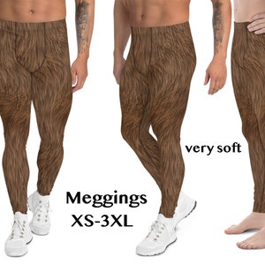 Brown Furry Print Animal Meggings Athletic Spandex Pants Men Cosplay Leggings Bear Monkey Costume Halloween Activewear Party Outfit Running