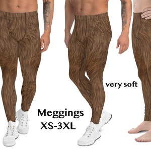 Brown Fur Animal Print Meggings Athletic Spandex Pants Men Cosplay Leggings Bear Monkey Costume Halloween Activewear Party Outfit Running