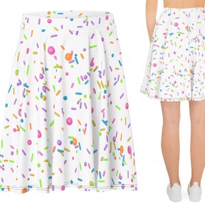Rainbow Sprinkles Skirt Woman Birthday Gift Jimmies Skater Spandex Running Cosplay Party Colorful Baking Food Outfit Marathon Wine Dine