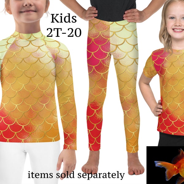 Goldfish Fish Print Kids Athletic Costume Halloween Cosplay Outfit Children Shirt Leggings Toddler Rash Guard Birthday Gift Golden Orange