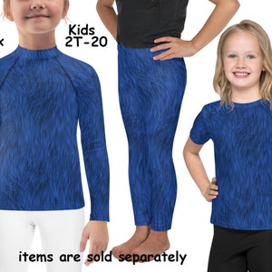 Disfraz de animal peludo azul para niños, licra, leggings de cosplay para Halloween, camiseta antierupciones, atuendo para fiesta de cumpleaños, ropa deportiva