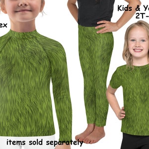 Green Furry Print Kids Athletic Costume Halloween Animal Spandex Cosplay Leggings Children Rash Guard Shirt Toddler Christmas Outfit