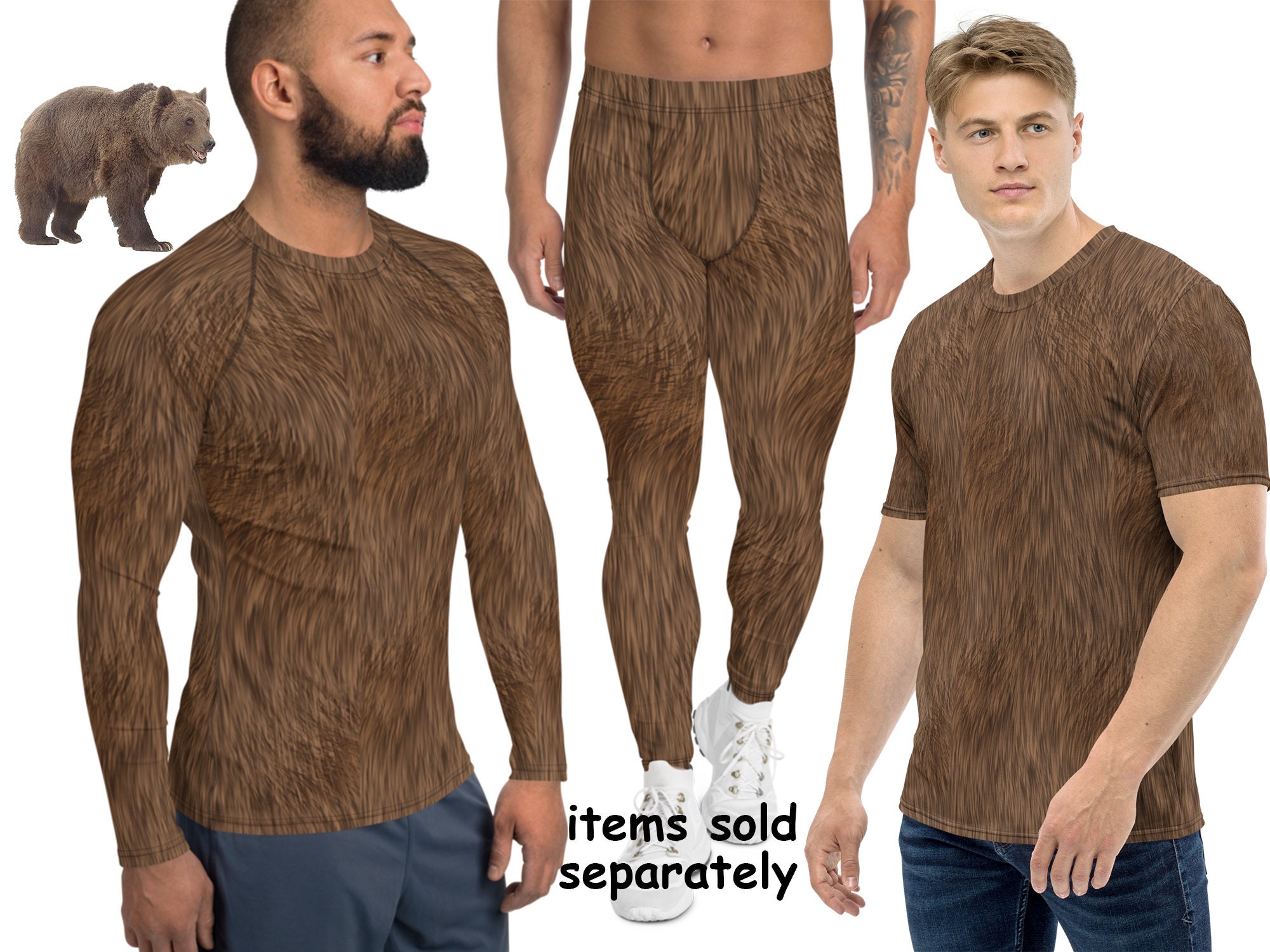 Brown Fur Print Bear Activewear Halloween Costume Men Meggings - Etsy