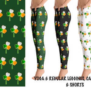 Shamrock Leaves Leggings Irish Flag Athletic St Patrick&#39;s Woman Yoga Pants Workout Running Clover Floral Luck Activewear