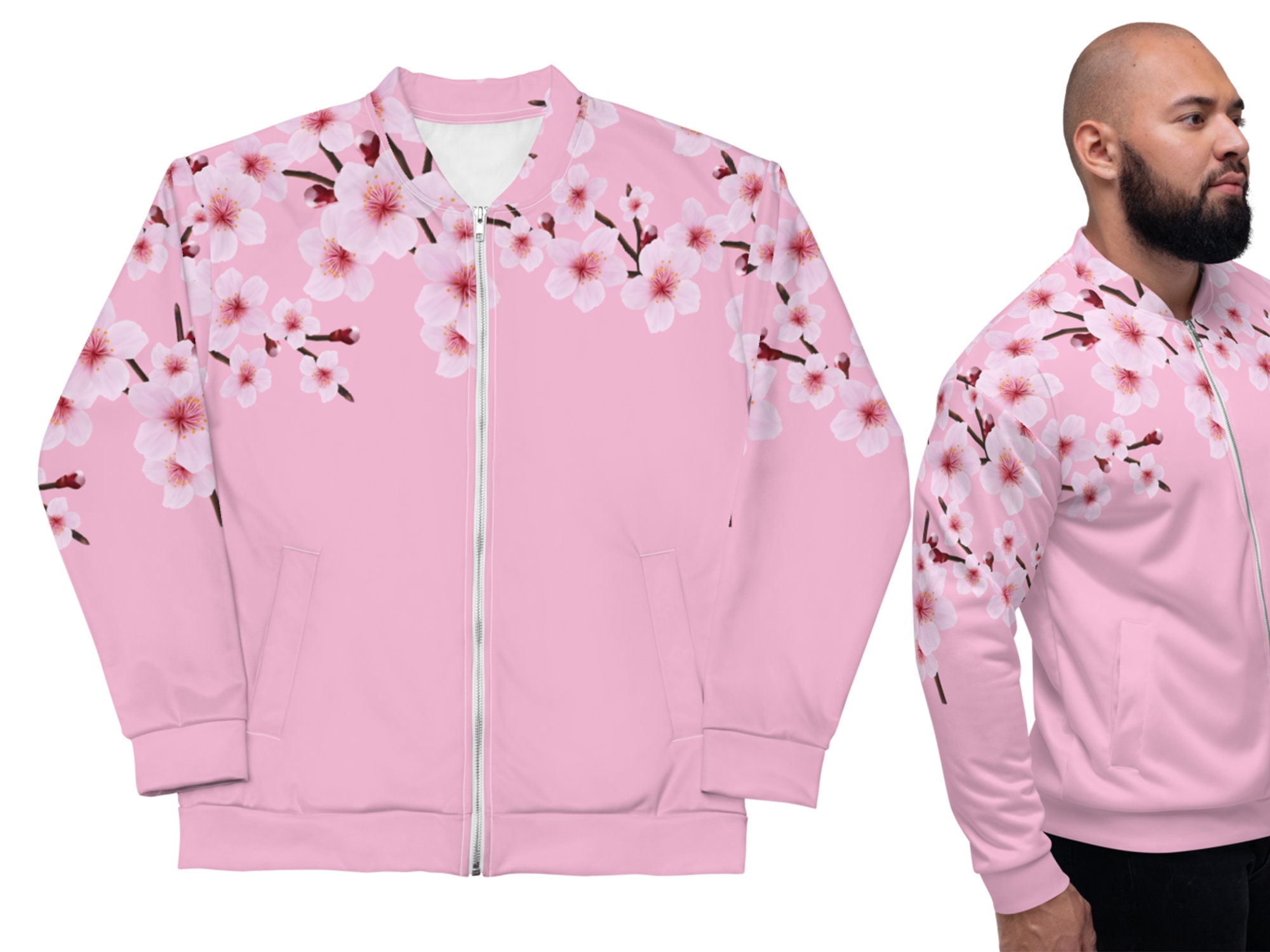 Pink Sakura Bomber Jacket Unisex Floral Top Cherry Blossoms Flowers Comfortable Coat Long Sleeve Japan Japanese Tree Etsy UK
