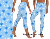 Pretty Christmas Snowflakes Yoga Leggings Women Blue Festive Gift Pants Cosplay Snow Capris Workout Activewear Athletic Outfit Running Party