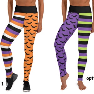 Halloween Workout Leggings Bats Stripes Yoga Women Witch Spooky Gift Cosplay Running Pants Activewear