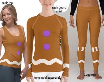 Gingerbread Man Women Athletic Costume Christmas Cosplay Workout Pants Fitness Running Cookie Rash Guard Shirt Tank Activewear