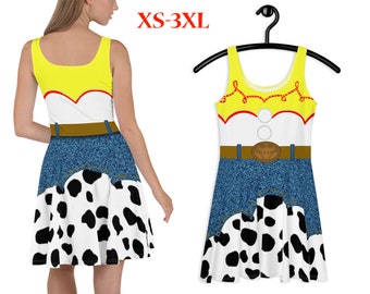 Jessie Skater Dress Women Costume Halloween Cowgirl Disney Cosplay Toy Story Running Cartoon Doll Birthday Party Cow Spots Outfit Gift