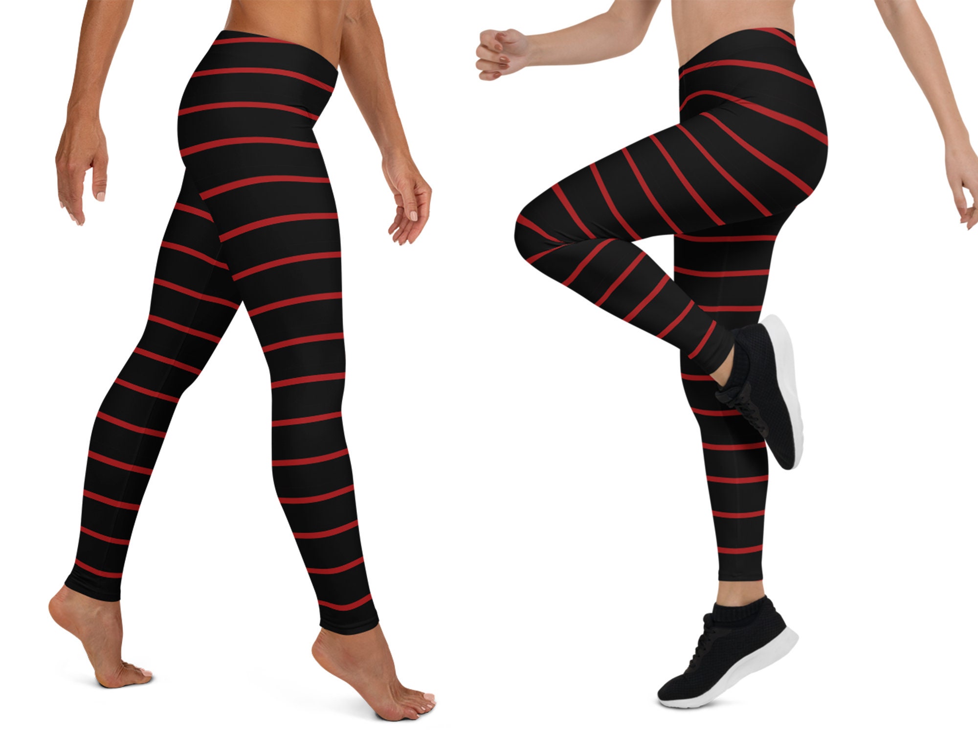 Vampire Striped Leggings Women Cosplay Black Red Workout Halloween Costume  Pants Running Yoga Activewear 