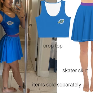 Alien Toy Story Falda skater Disfraz de mujer Halloween Crop Top Cosplay Azul Anime Personaje de dibujos animados Running Activewear Planet Flare Outfit