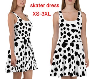 Dalmatian Print Skater Dress Women Cosplay Halloween. Costume Athletic Running Dog Spots Animal Print Spandex Outfit Party