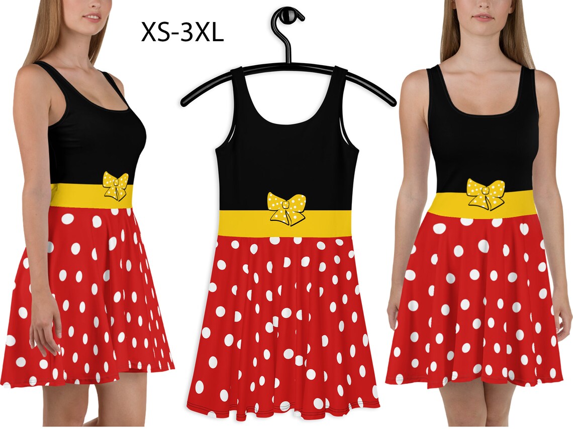 Minnie Disney Skater Dress Women Mouse Polka Dot Yellow Bow Etsy