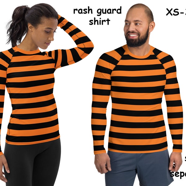 Halloween Orange Black Striped Shirt Rash Guard Man Woman Cosplay Matching Couple Surfing Costume Top Party