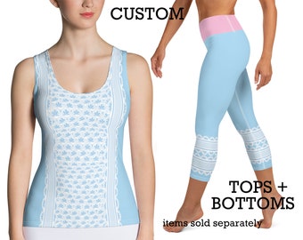 Bo Peep Workout Laufkostüm Yoga Capris Cosplay Leggings Tank Top Schürze Frauen Outfit Halloween Hose Blau Activewear Toy Story Party