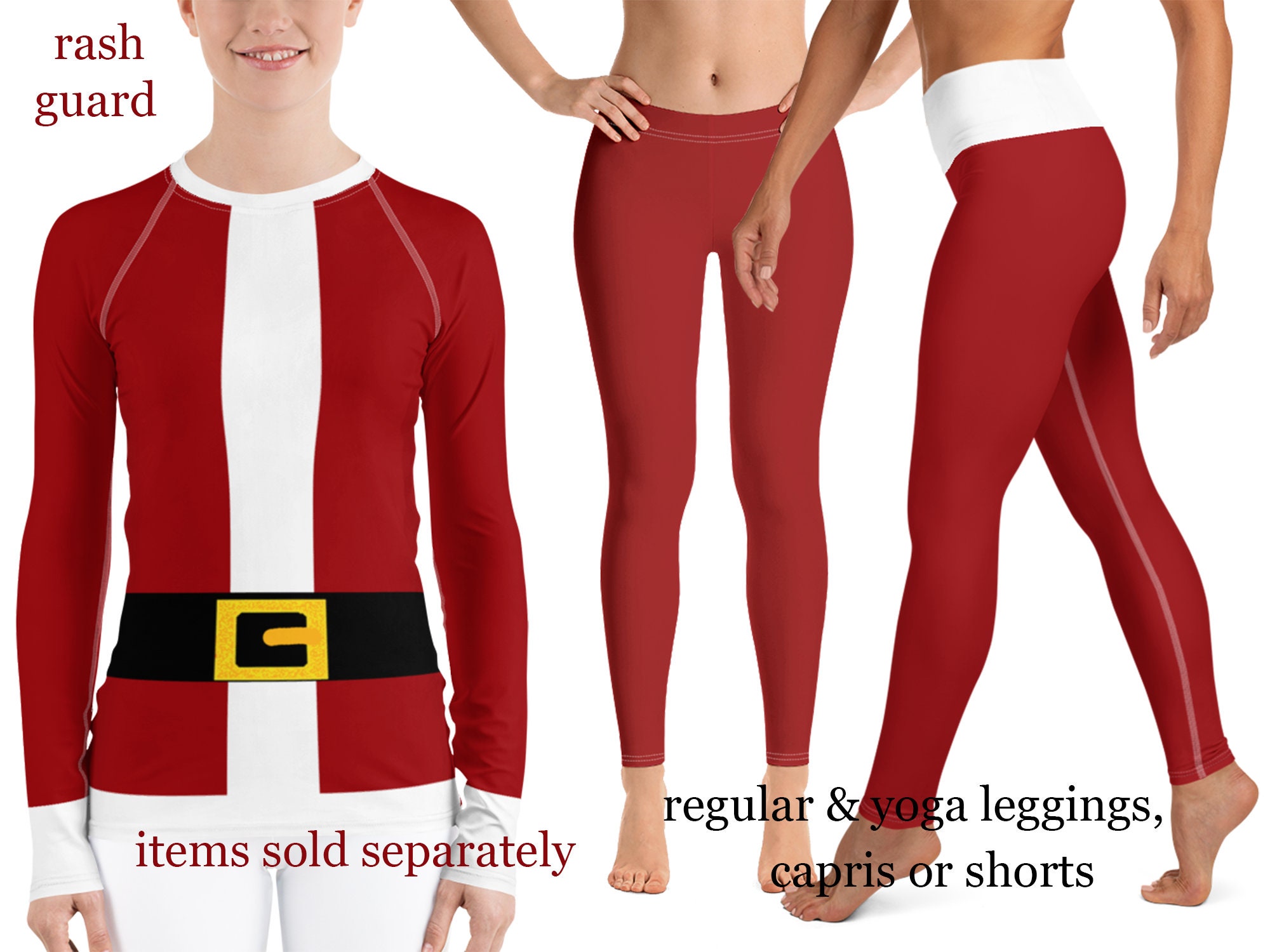 Santa Claus Christmas Costume Women Activewear Yoga Leggings Rash