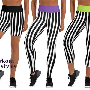 Gestreifte Schwarz Weiß Workout Leggings Bösewicht Frauen Halloween Kostüm Horror Pirat Cosplay Yoga Laufen Activewear Party Geschenk Outfit
