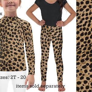 Cheetah Kids Costume Leopard Leggings Animal Print Cosplay Halloween Athletic Children Rash Guard Shirt Spandex Toddler Birthday Outfit