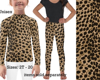 Cheetah Kids Costume Leopard Leggings Animal Print Cosplay Halloween Athletic Children Rash Guard Shirt Spandex Toddler Birthday Outfit