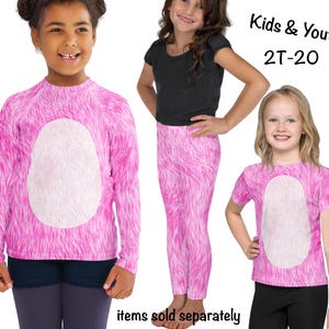 Angel Pink Furry Animal Print Kids Costume Children Activewear Cosplay Halloween Leggings Rash Guard Shirt Toddler Party Spandex Outfit